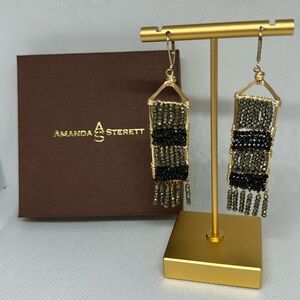 Amanda Sterett gold beaded earrings in black and gray